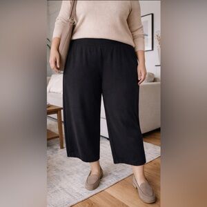 Eileen Fisher Cropped Wide Leg Pants Black Tencel 1X